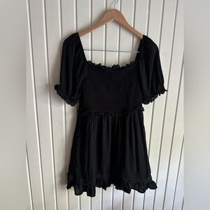 Topshop black smocked mini dress